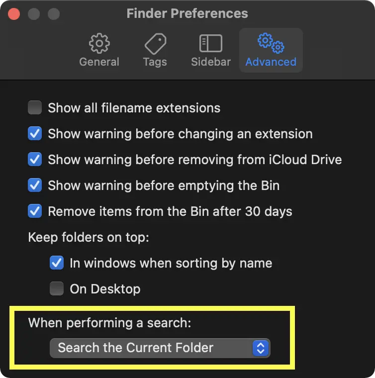 Finder search behaviour