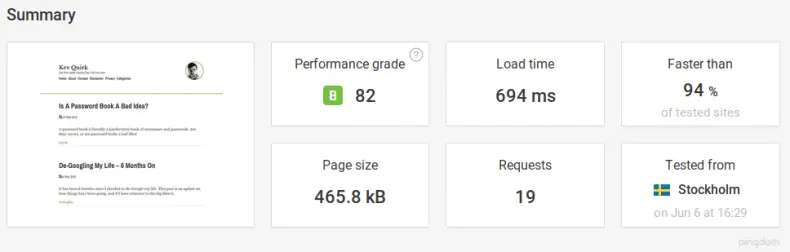 Static WordPress speed test